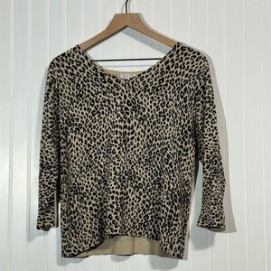 VTG Anna Gray Silk Blend Sweater‎ L Leopard Print Top Long Sleeve Animal Print